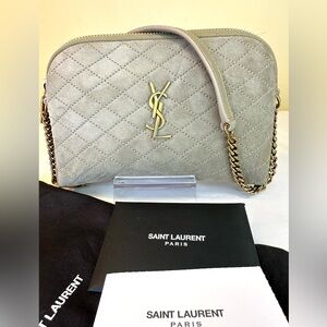 Saint Laurent Gaby Mini YSL Quilted suede gray crossbody Italy NWOT COA, dustbag